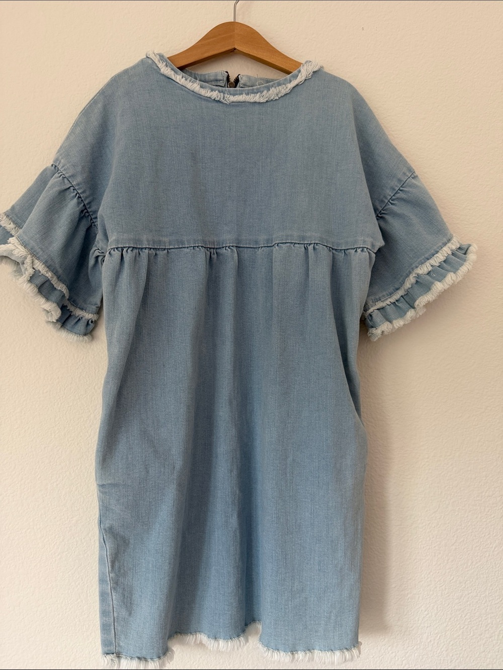 ANDORINE Light Blue Denim Fringe-Trim Casual Kids Dress Girls sz 10 yrs